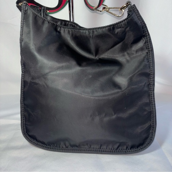 AH-DORNED New York Black Crossbody Bag w/Red, Green, Black Striped Strap - Picture 2 of 6